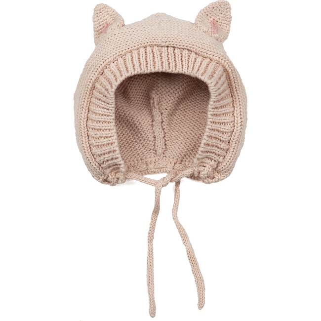 Knitted Kitty Bonnet, Pink - Hats - 1