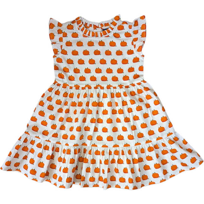 Pumpkin Patch Ruffle Neck Sleeveless Back Button Side Pocket Dress, Multicolors