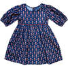 Nutcrackers Contrast Piping Puff Sleeve Back Button Side Pocket Dress, Midnight Blue - Dresses - 1 - thumbnail