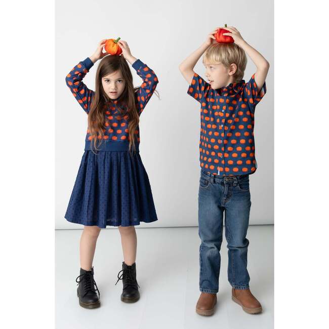 Pumpkin Patch Ribbon Trim Collar Short Sleeve Front Button Shirt, Blue - Shirts - 4