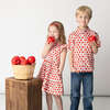 Delicious Apple Ribbon Trim Collar Short Sleeve Front Button Shirt, Red - Shirts - 3