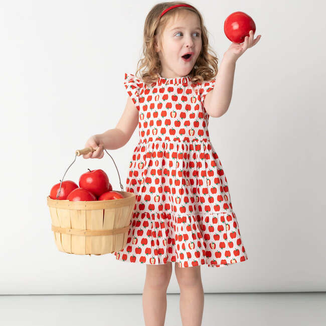 Delicious Apple Ruffle Neck Sleeveless Back Button Side Pocket Dress, Red - Dresses - 2