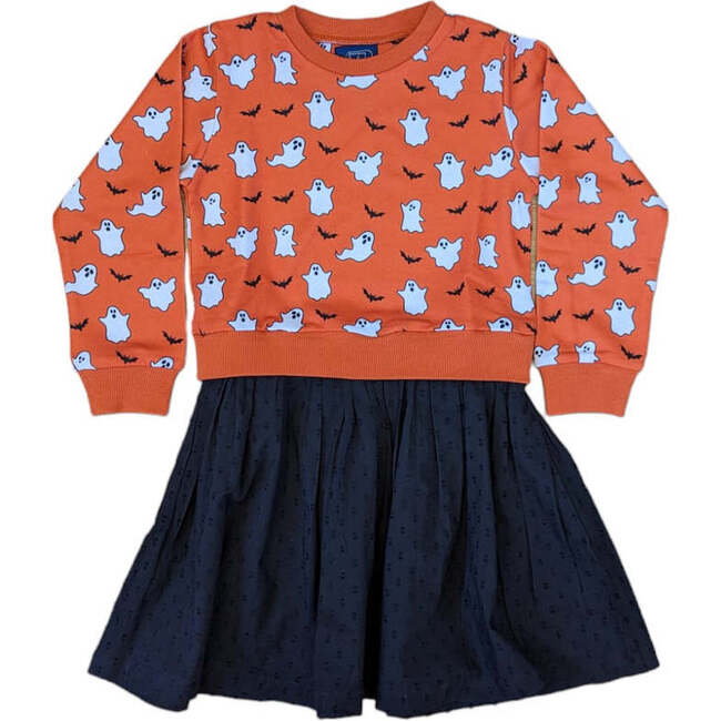 Boo Yah Long Sleeve Sweatshirt And Twirl Skirt Dress, Orange