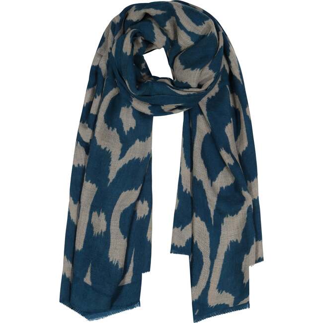 Yaser Shaw Cashmere Pashmina Hand Woven Scarf, Indigo Ikat