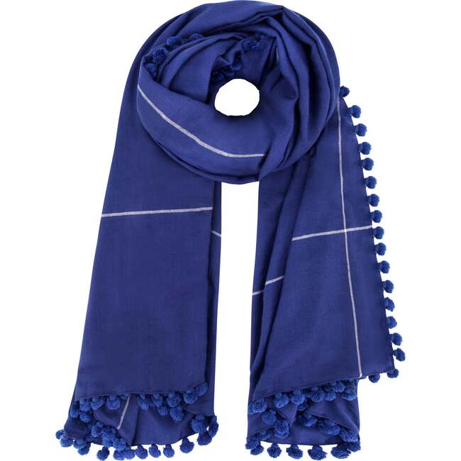 Yaser Shaw Cashmere Pashmina Hand Woven Pompom Scarf, Indigo