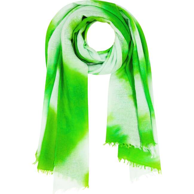 Cashmere Hand-Dip Dye Saline Pareo Scarf, Chartreuse Green