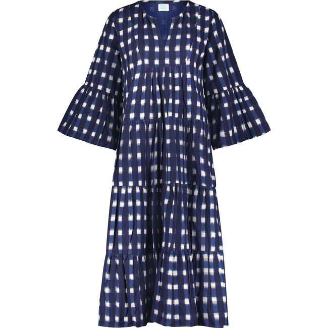 Women's Suri Bell Sleeve Tiered Skirt Maxi Dress, Midnight Blue Ikat