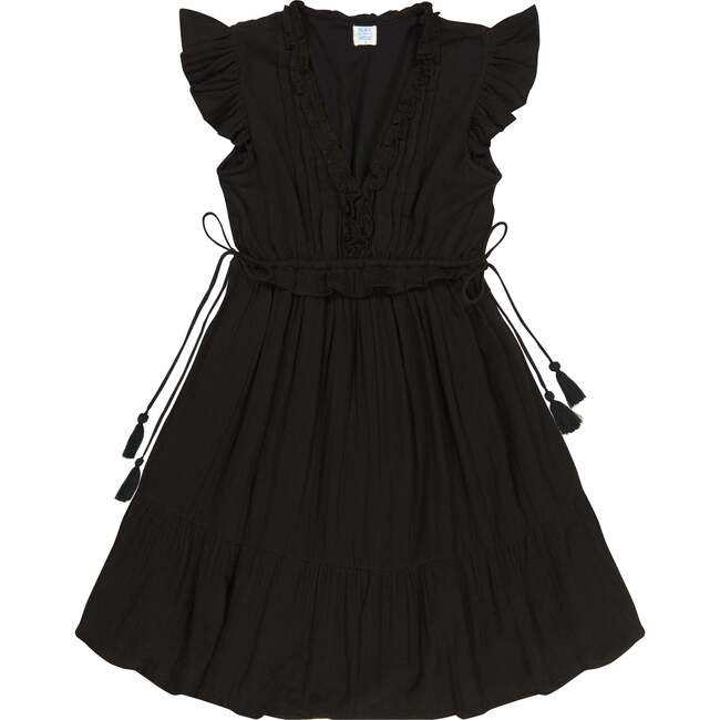 Women's Coralie Cotton Mini V-Neck Ruffle Sleeve Dress, Black Gauze