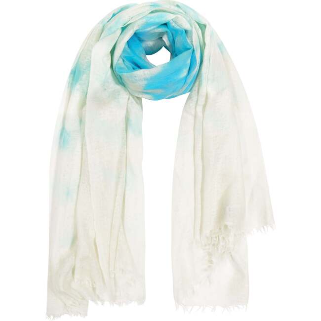 Cashmere Hand-Dip Dye Saline Pareo Scarf, Aqua Seas