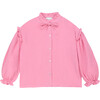 Lisa Muslin Stand Collar Ribbon Tie Frill Trim  Blouse, Pink - Blouses - 1 - thumbnail