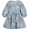 Clementine Jacquard Long Puff Sleeve Scalloped Trim Dress, Blue - Dresses - 1 - thumbnail