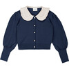 Isabella Over sized Collar Ruffle Trim Cardigan, Dark Blue - Cardigans - 1 - thumbnail