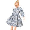 Clementine Jacquard Long Puff Sleeve Scalloped Trim Dress, Blue - Dresses - 2