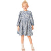 Clementine Jacquard Long Puff Sleeve Scalloped Trim Dress, Blue - Dresses - 4