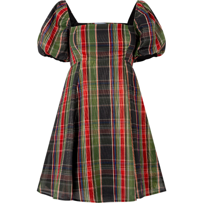 Women's Matilda Tartan Lamé Smocked Empire Waist Mini Dress, Multicolors - Dresses - 1