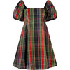 Women's Matilda Tartan Lamé Smocked Empire Waist Mini Dress, Multicolors - Dresses - 1 - thumbnail