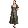 Women's Matilda Bird Brocade Empire Waist Full Skirt Dress, Black & Gold - Dresses - 1 - thumbnail