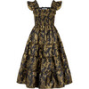 Women's Ellie Bird Brocade Ruffle Shoulder Tiered Skirt Nap Dress, Black & Gold - Dresses - 1 - thumbnail