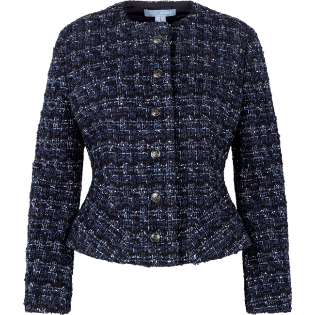 Women's Valentina Tweed Long Sleeve Nipped-In Waist Jacket, Black & Navy