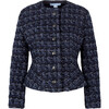 Women's Valentina Tweed Long Sleeve Nipped-In Waist Jacket, Black & Navy - Jackets - 1 - thumbnail