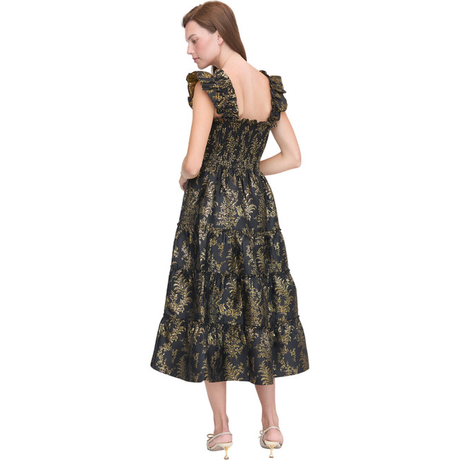 Women's Ellie Bird Brocade Ruffle Shoulder Tiered Skirt Nap Dress, Black & Gold - Dresses - 2