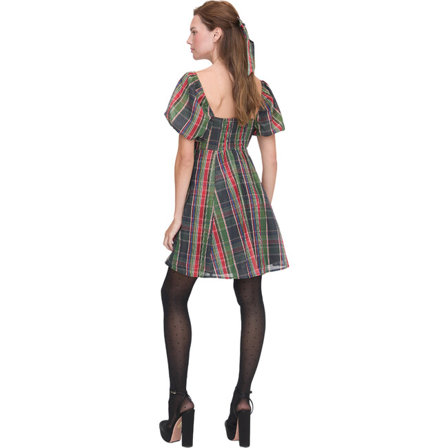 Women's Matilda Tartan Lamé Smocked Empire Waist Mini Dress, Multicolors - Dresses - 3