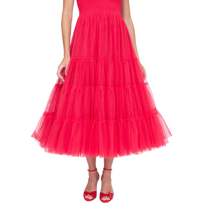 Women's Collector's Edition Ellie Tulle Ruffle Shoulder Full Skirt Nap Dress, Red - Dresses - 6