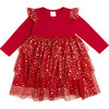 Scarlett Shimmer Christmas Long Sleeve Tutu Dress, Red - Dresses - 1 - thumbnail