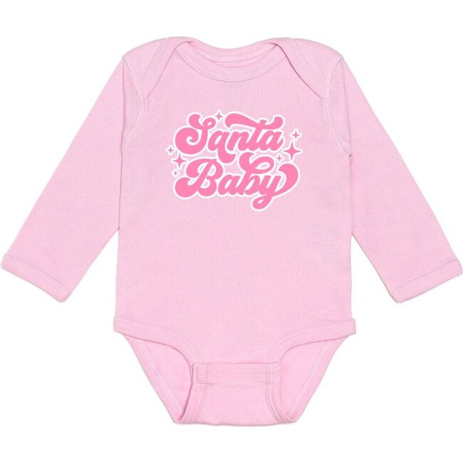 Santa Baby Christmas Long Sleeve Bodysuit, Pink