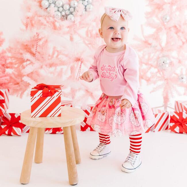 Santa Baby Christmas Long Sleeve Bodysuit, Pink - Onesies - 2