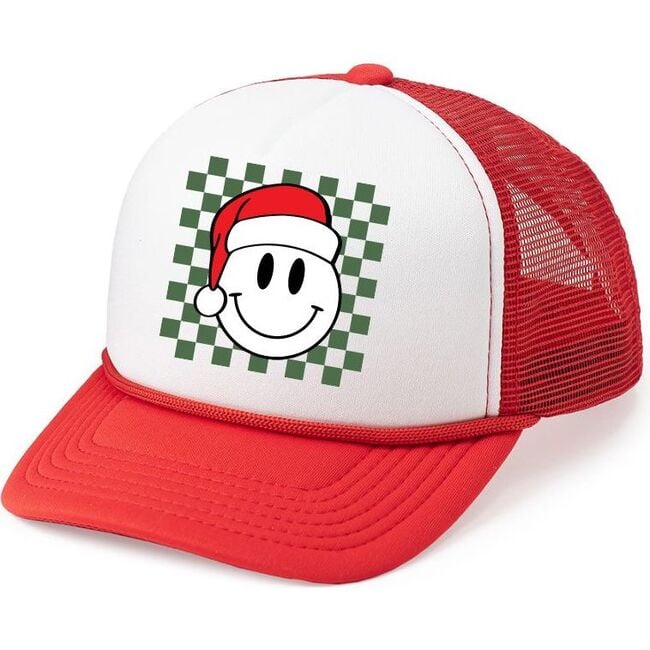 Santa Smiley Christmas Trucker Hat, Red