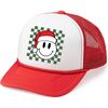Santa Smiley Christmas Trucker Hat, Red - Hats - 1 - thumbnail