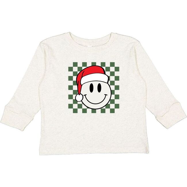 Santa Smiley Christmas Long Sleeve Shirt, Natural