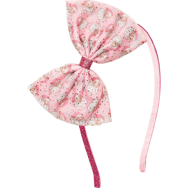 Retro Santa Christmas Tulle Bow Headband, Pink