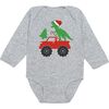 Santa Dino Monster Truck Christmas Long Sleeve Bodysuit, Grey - Onesies - 1 - thumbnail