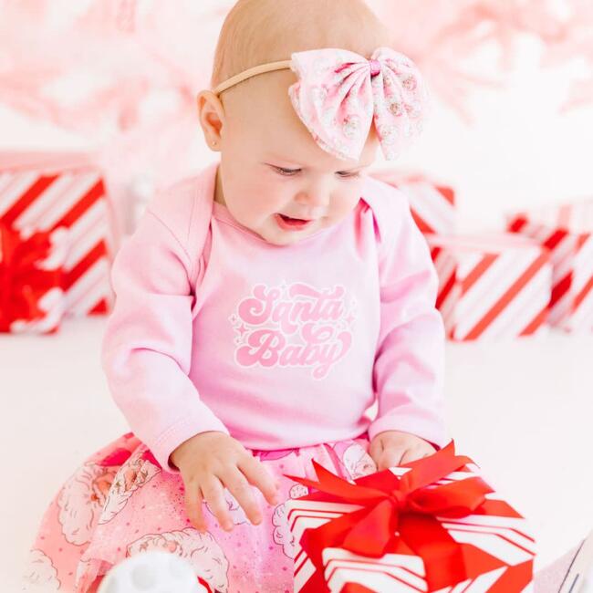 Santa Baby Christmas Long Sleeve Bodysuit, Pink - Onesies - 3