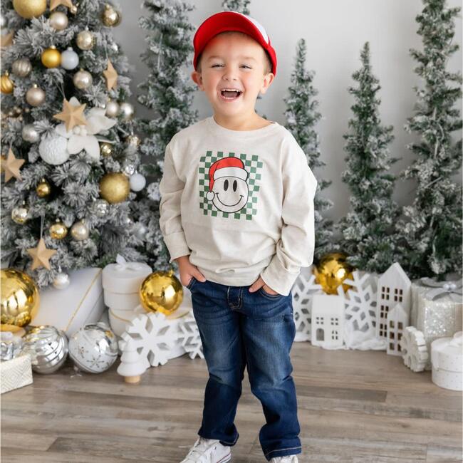 Santa Smiley Christmas Long Sleeve Shirt, Natural - Shirts - 2