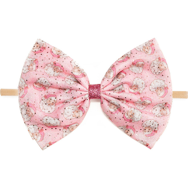 Retro Santa Christmas Tulle Bow Baby Headband, Pink