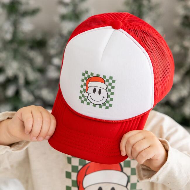 Santa Smiley Christmas Trucker Hat, Red - Hats - 2