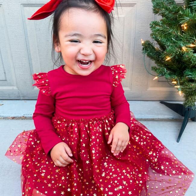 Scarlett Shimmer Christmas Long Sleeve Tutu Dress, Red - Dresses - 5