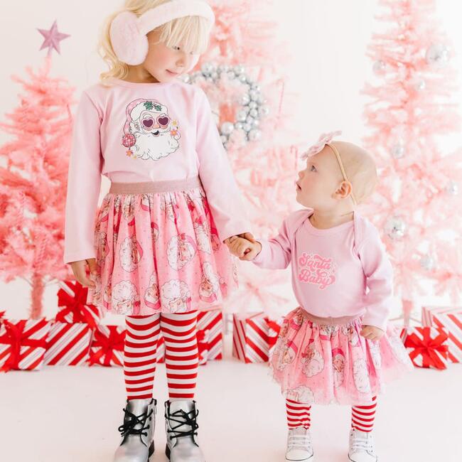 Santa Baby Christmas Long Sleeve Bodysuit, Pink - Onesies - 4