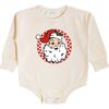 Retro Santa Christmas Long Sleeve Romper, Natural - Shirts - 1 - thumbnail