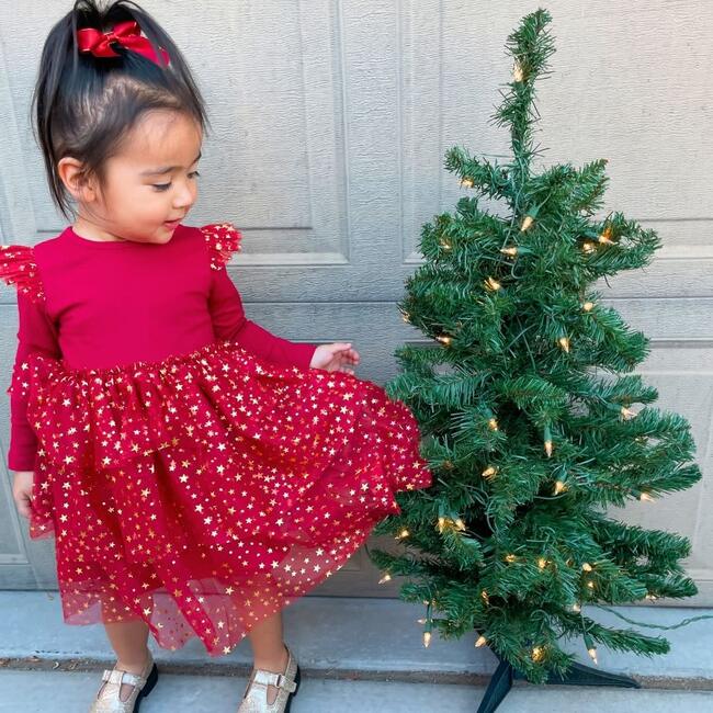 Scarlett Shimmer Christmas Long Sleeve Tutu Dress, Red - Dresses - 6