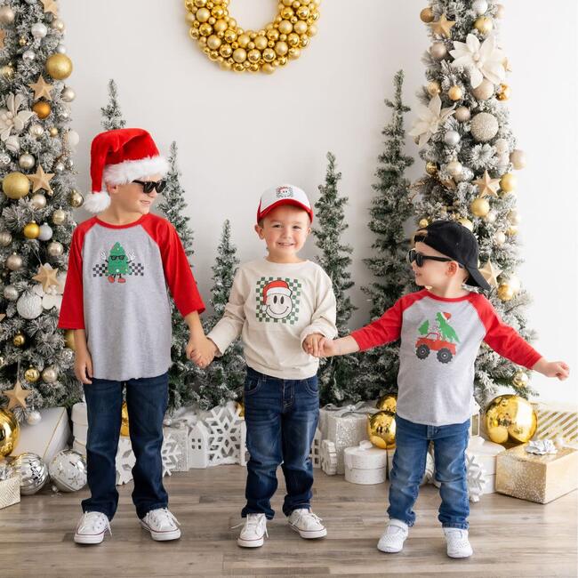 Santa Dino Monster Truck Christmas 3/4 Shirt, Heather/Red - Shirts - 3