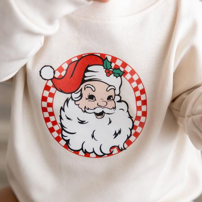 Retro Santa Christmas Long Sleeve Romper, Natural - Shirts - 3