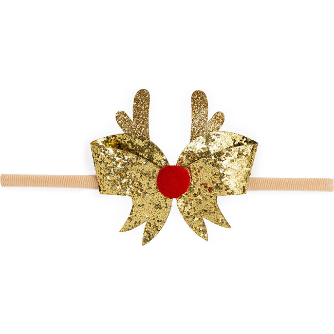 Reindeer Glitter Christmas Bow Baby Headband, Gold