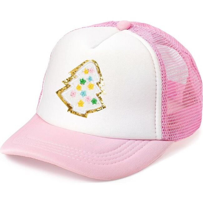 Pastel Christmas Tree Patch Trucker Hat, Pink