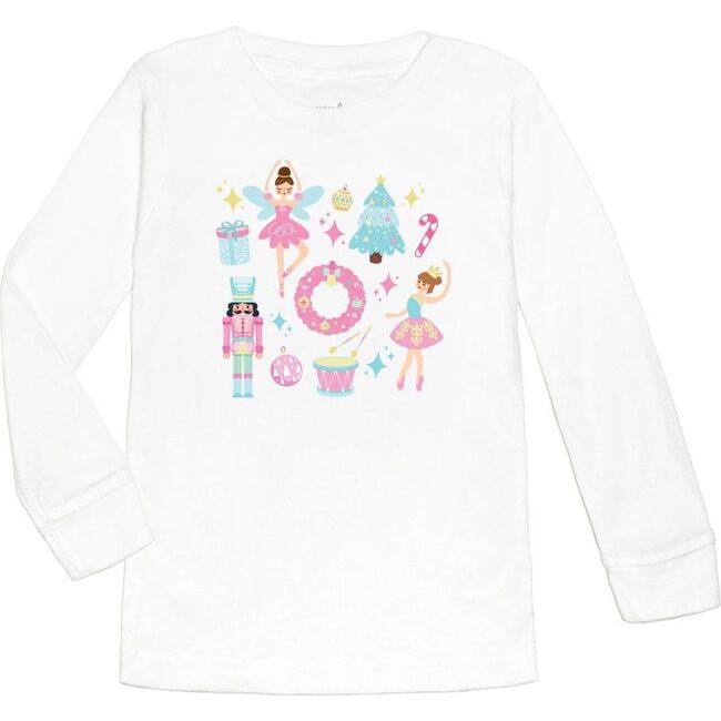 Nutcracker Doodle Christmas Long Sleeve Shirt, White - Shirts - 1