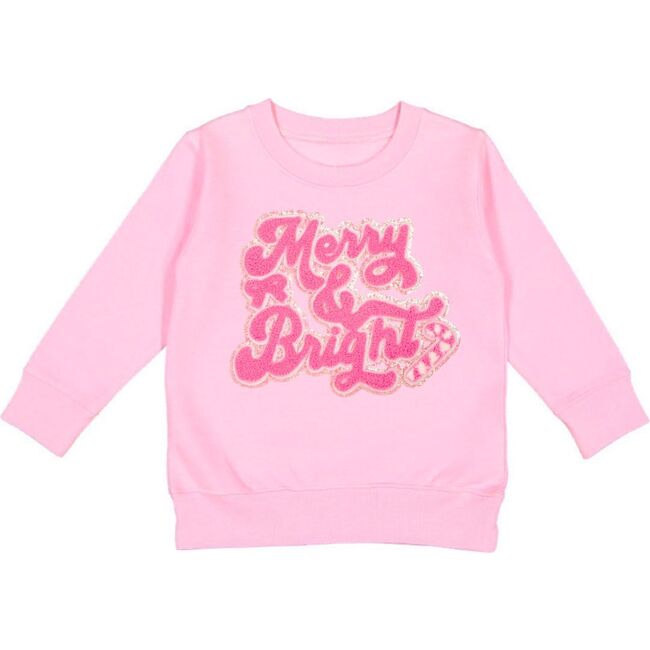 Merry and Bright Patch Christmas Sweatshirt, Pink