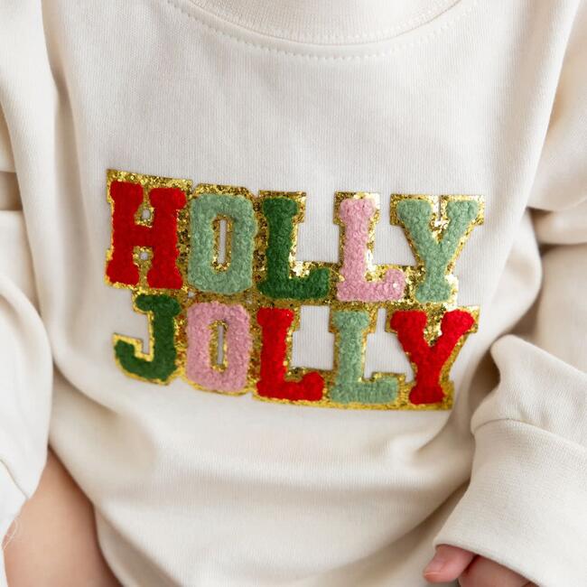 Holly Jolly Patch Christmas Long Sleeve Romper, Natural - Shirts - 2